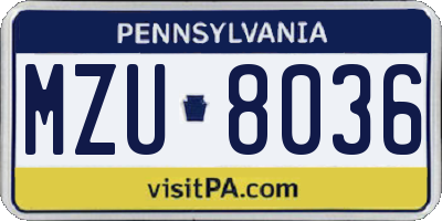 PA license plate MZU8036