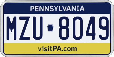 PA license plate MZU8049