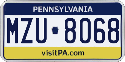 PA license plate MZU8068