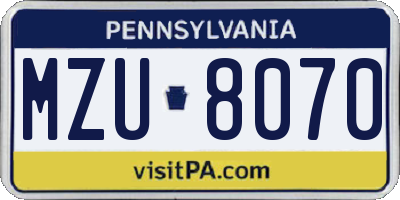 PA license plate MZU8070