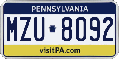 PA license plate MZU8092