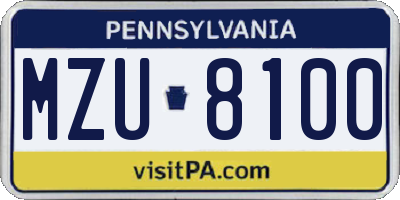 PA license plate MZU8100