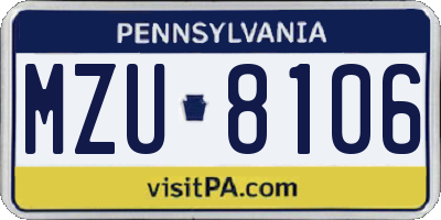 PA license plate MZU8106