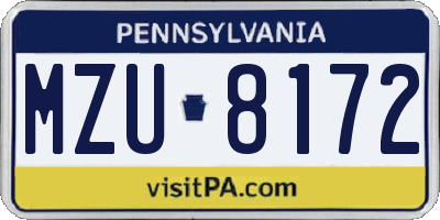 PA license plate MZU8172