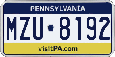 PA license plate MZU8192