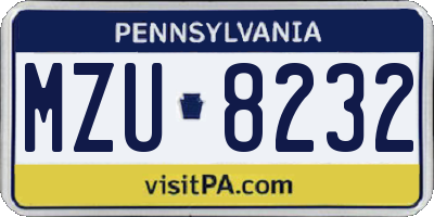 PA license plate MZU8232