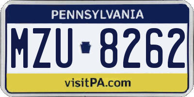 PA license plate MZU8262