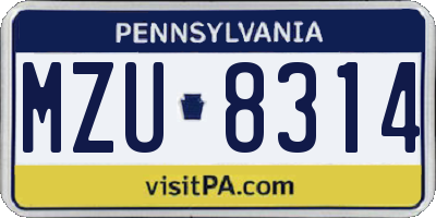 PA license plate MZU8314