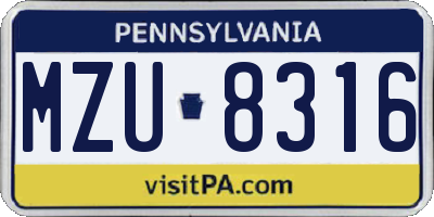 PA license plate MZU8316