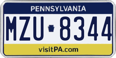 PA license plate MZU8344