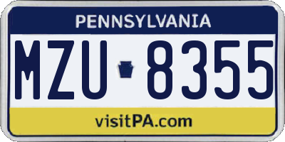 PA license plate MZU8355