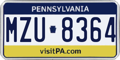 PA license plate MZU8364