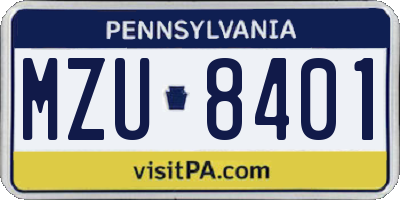 PA license plate MZU8401