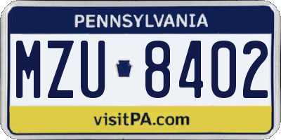 PA license plate MZU8402