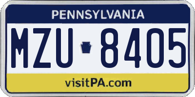 PA license plate MZU8405