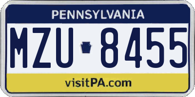 PA license plate MZU8455