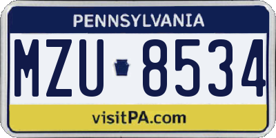 PA license plate MZU8534