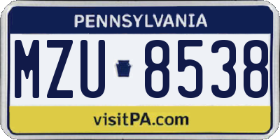 PA license plate MZU8538
