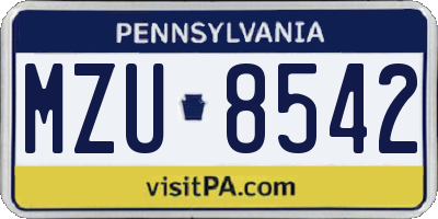 PA license plate MZU8542