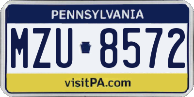 PA license plate MZU8572