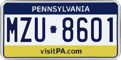 PA license plate MZU8601