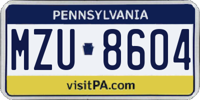 PA license plate MZU8604