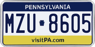 PA license plate MZU8605