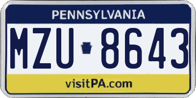 PA license plate MZU8643