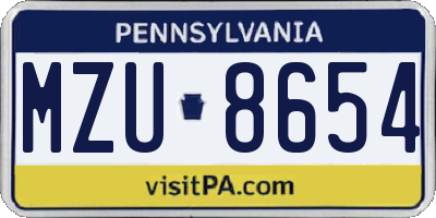 PA license plate MZU8654