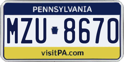 PA license plate MZU8670