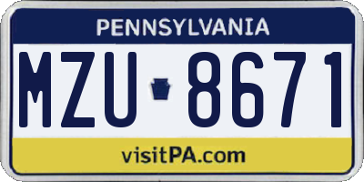 PA license plate MZU8671