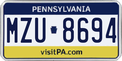 PA license plate MZU8694