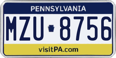PA license plate MZU8756