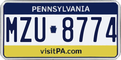 PA license plate MZU8774