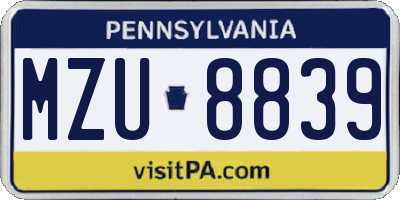 PA license plate MZU8839