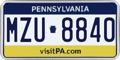 PA license plate MZU8840