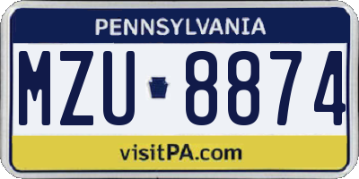 PA license plate MZU8874