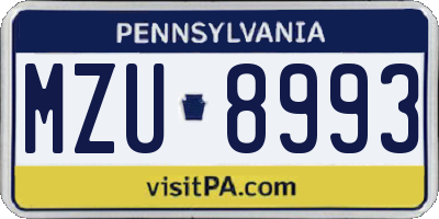 PA license plate MZU8993