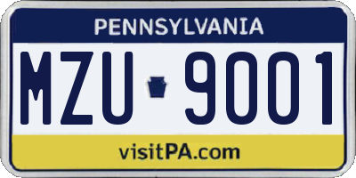 PA license plate MZU9001