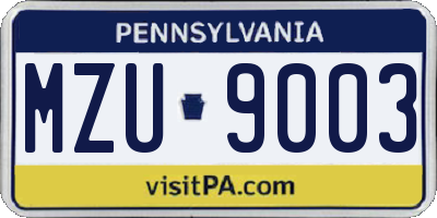 PA license plate MZU9003