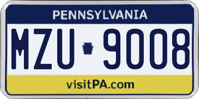 PA license plate MZU9008