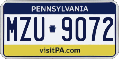 PA license plate MZU9072