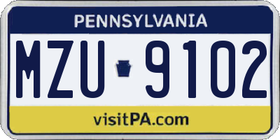 PA license plate MZU9102
