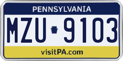 PA license plate MZU9103