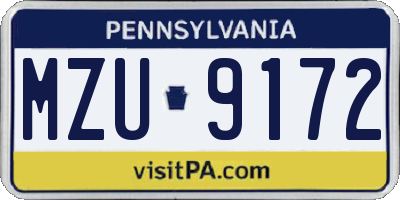 PA license plate MZU9172