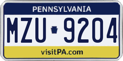 PA license plate MZU9204