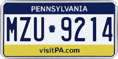 PA license plate MZU9214