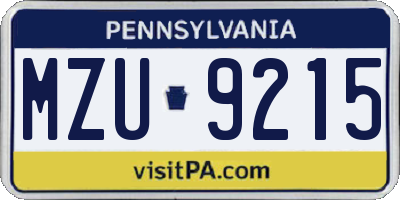 PA license plate MZU9215