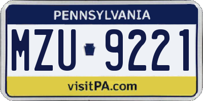 PA license plate MZU9221