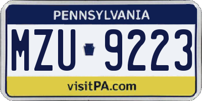 PA license plate MZU9223